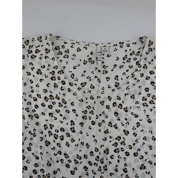Elle Leopard Print Blouse Sz Medium White Brown Bell Sleeve Flowy Top Animal - Picture 6 of 9
